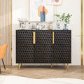 3 Door Storage Cabinet,Buffeet Sideboard With Adjustable Shelves,Honeycomb Seamless Hexagons Pattern Metal Door For Living Room,Dinging Room,Kitchen,Entrance Black Modern Iron,Particle Board Mdf