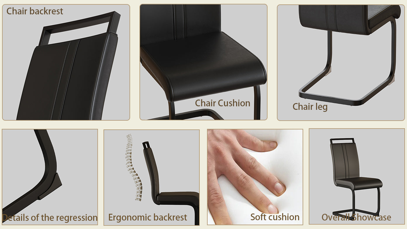 Modern Dining Chairs,Pu Faux Leather High Back Upholstered Side Chair With C Shaped Tube. Black Metal Legs For Dining Room Kitchen Vanity Patio Club Guest Office Chair Set Of 4 Black Pu Black Foam Pu