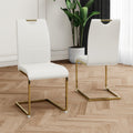 Modern Dining Chairs With Faux Leather Padded Seat Dining Living Room Chairs Upholstered Chair With Gold Metal Legs Design For Kitchen, Living, Bedroom, Dining Room Side Chairs Set Of 2 White Gold