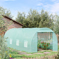 Outsunny 20' X 10' X 7' Walk In Tunnel Greenhouse, Garden Warm House, Large Hot House Kit With 8 Roll Up Windows & Roll Up Door, Steel Frame, Green Green Steel