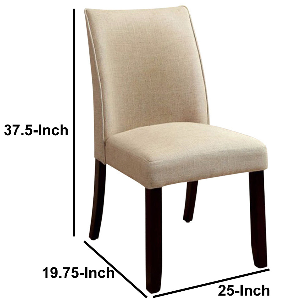 Cimma Contemporary Side Chair Withivory Flax Fabric Set Of 2 Ivory Solid Wood