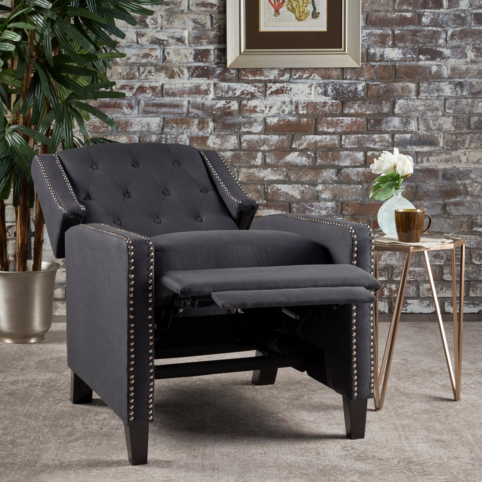 Classic Dark Grey Fabric Push Back Chair Dark Gray Fabric