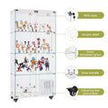 4 Tier Glass Display Cabinet, Double Door Glass Cabinet With Two Locks, Floor Standing Storage Cabinet With 6 Acrylic Shelves For Living Room, Bedroom And Office, White, 31.5