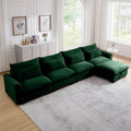 Large L Shape Sectional Corduroy Sofa,Deep Seat Couch With Storage Footstool And 4 Waist Pillows, Green Green Corduroy 4 Seat