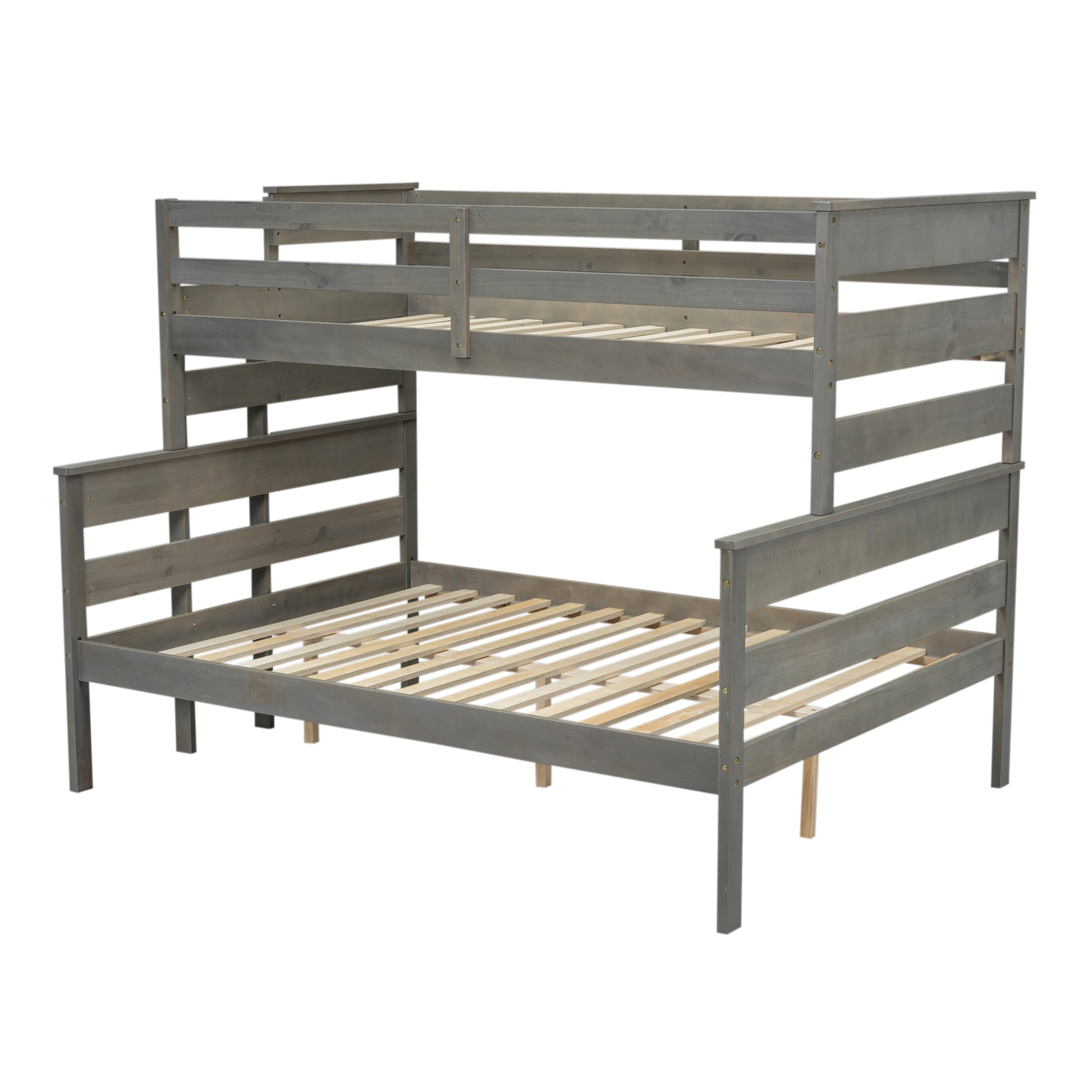 Wood Twin Over Full Bunk Bed With Ladder, Gray Twin Box Spring Not Required Gray Solid Wood Mdf