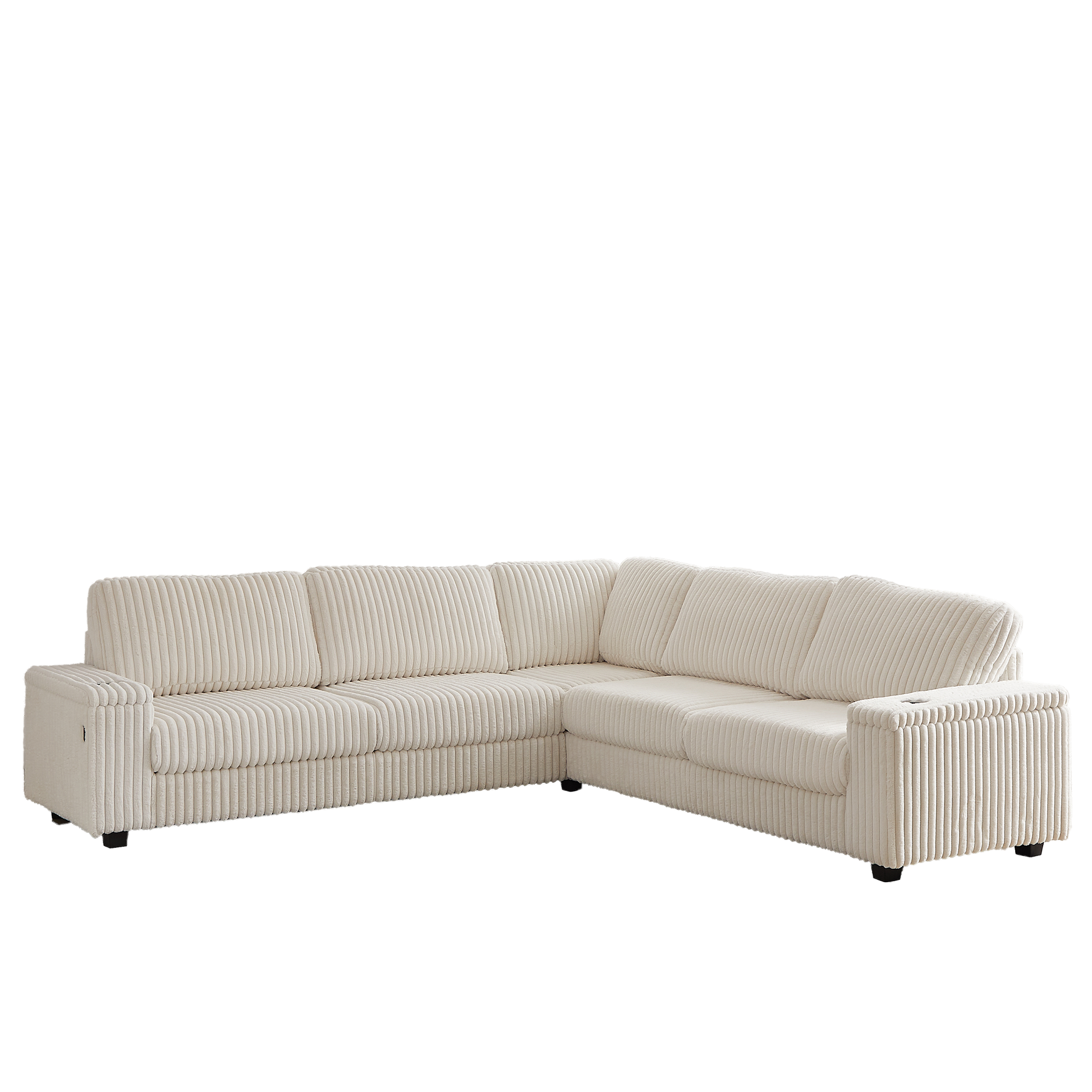 110 Inch Oversized Corduroy Corner Sofa,L Shaped Corner Couch With Two Storage Spaces,Usb Port & T Pyce Port And Cup Holderdeep Seat Comfy Upholstered Couches For Living Room Not Freely Combinable Beige Corduroy 5 Seat