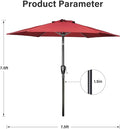 7.5Ft Patio Umbrella Outdoor Table Market Yard Umbrella With Push Button Tilt Crank, 6 Sturdy Ribs For Garden, Deck, Backyard, Pool, Red Red Stainless Steel