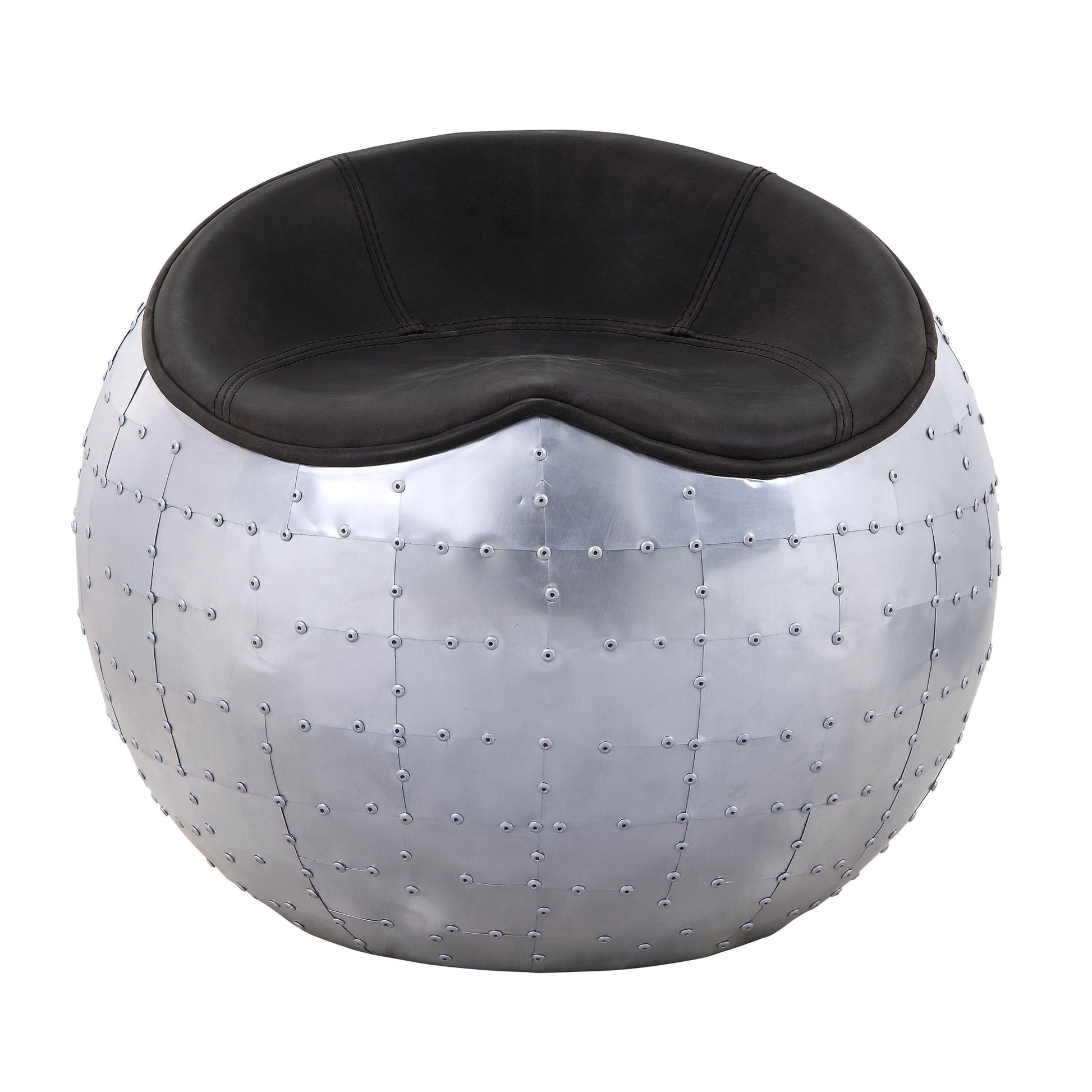 Antique Ebony And Aluminum Ottoman With Saddle Seat Ebony Genuine Leather Wood Primary Living Space Solid Round Armless Leather