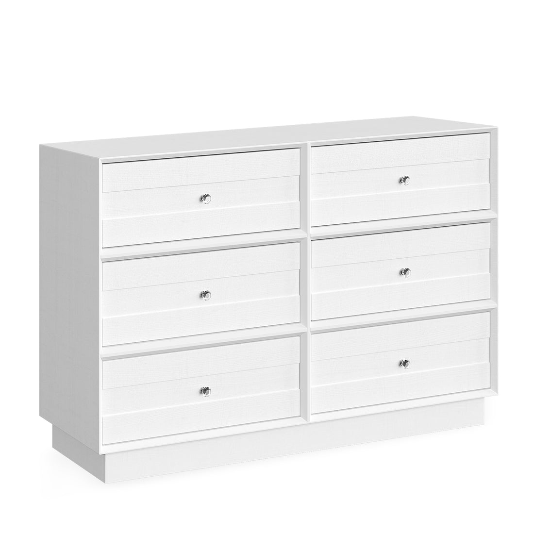 6 Drawer Dresser, Modern Closet Dressers Chest Of Drawers With Crystal Knobs & Decorative Painted Strip White White Wood