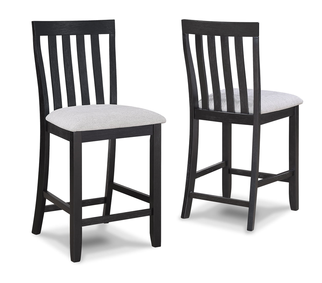 2Pc Black Light Gray Counter Height Chair Slat Back Wooden Dining Room Furniture Gray Dining Room Contemporary,Modern Bar Stools Slat Back Set Of 2 Wood