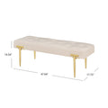 48'' Modern Ottoman Bench Velvet Bench Upholstered Footrest With Gold Metal Legs And Padded Seat For Bedroom Living Room Entryway Beige Gold Velvet Metal Bedroom Soft Beige Metal Rectangle Velvet Metal