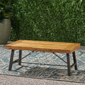 Outdoor Acacia Wood Coffee Table, Teak Finish Rustic Metal Brown And Black, 27.25