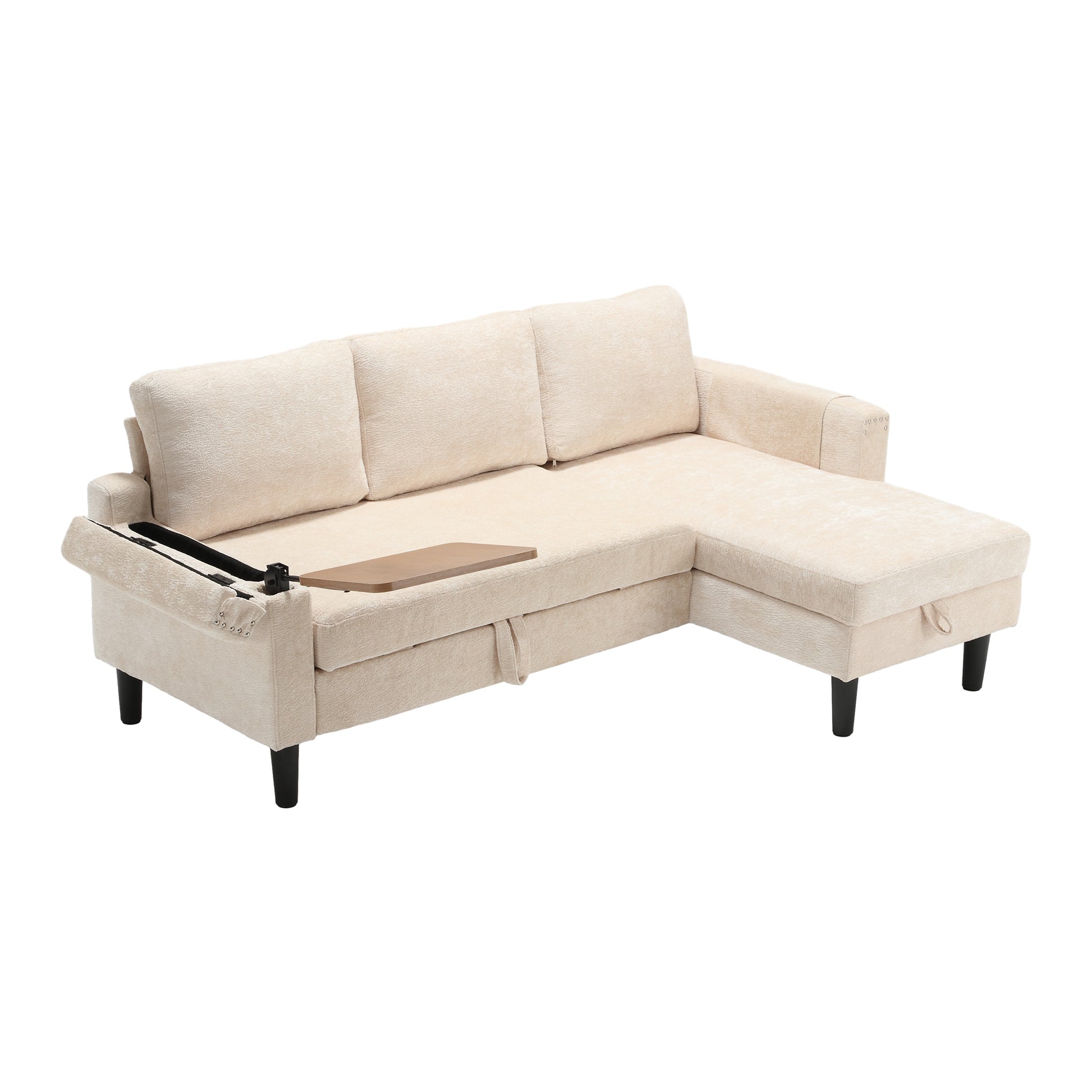 United Sectional Sofa Reversible Sectional Sleeper Sectional Sofa With Storage Chaise Beige Chenille