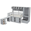 Full Size Wooden Loft Bed Big Storage With Under Bed Desk, With Drawers, With Shelves, Gray Full Gray Plywood