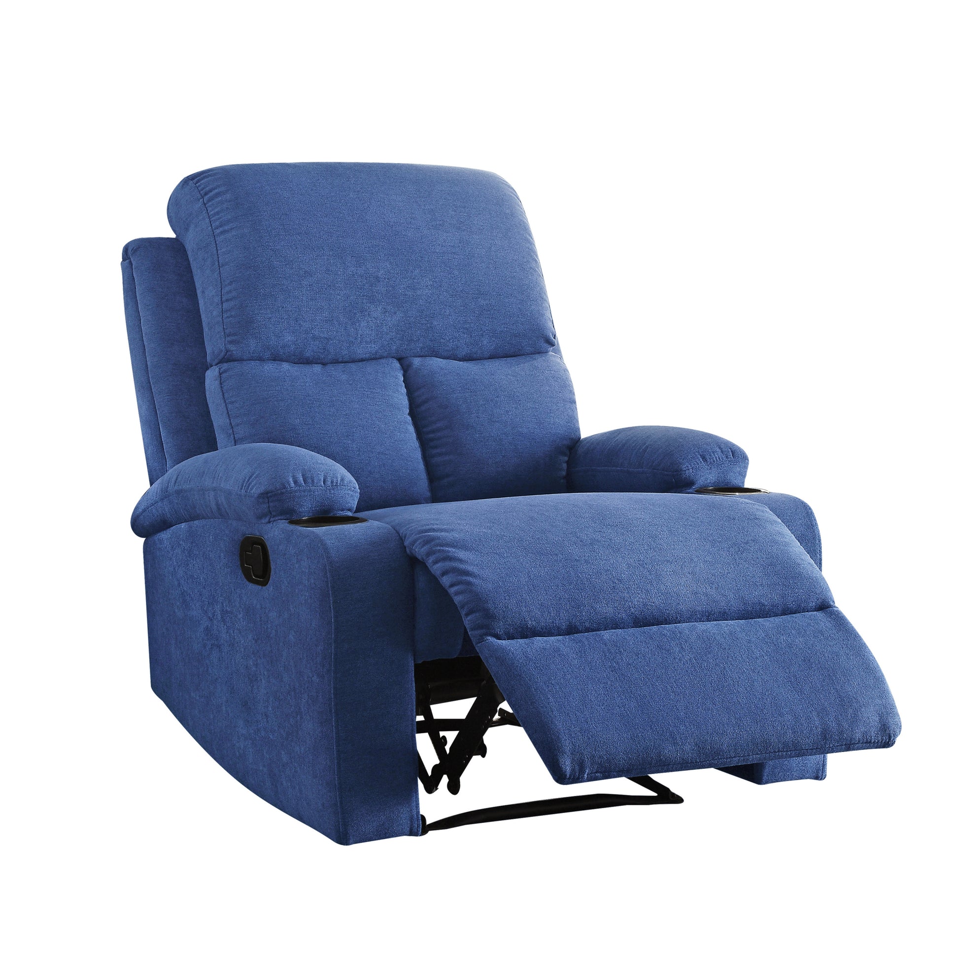 Blue Recliner With Cup Holder Blue Linen Manual Handle Metal Primary Living Space Tight Back Handle Pillow Top Arms Fabric Metal