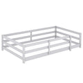 Twin Size Floor Bed, Montessori Floor Bed With Fence, Kids Montessori Bed Twin Size, Wood Montessori Floor Bed For Kids, Girls, Boys Gray Grey Wood Metal