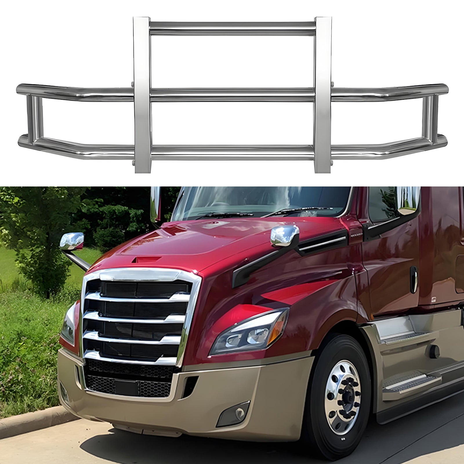 Stainless Steel Deer Guard Bumper For Freightliner Cascadia 2018 2022 With Brackets Chrome Stainless Steel