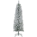 Homcom 5Ft Artificial Pencil Christmas Tree With 263 Snow Flocked Tips, Metal Base, Realistic Xmas Tree Green Plastic