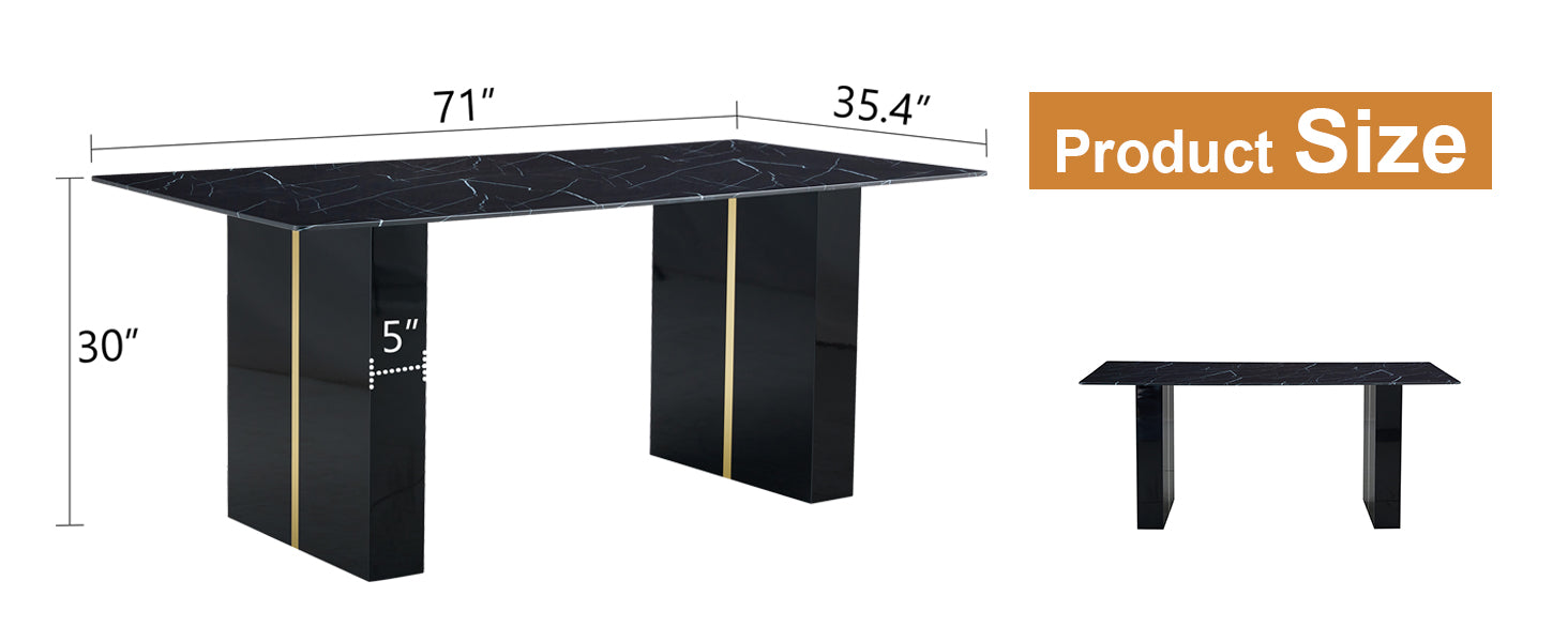 Large Modern Rectangular Table With Black Patterned Countertop And Large Mdf Legs For Kitchen, Dining Room And Living Room To Create A Different Atmosphere For A Home Environment. Black Mdf