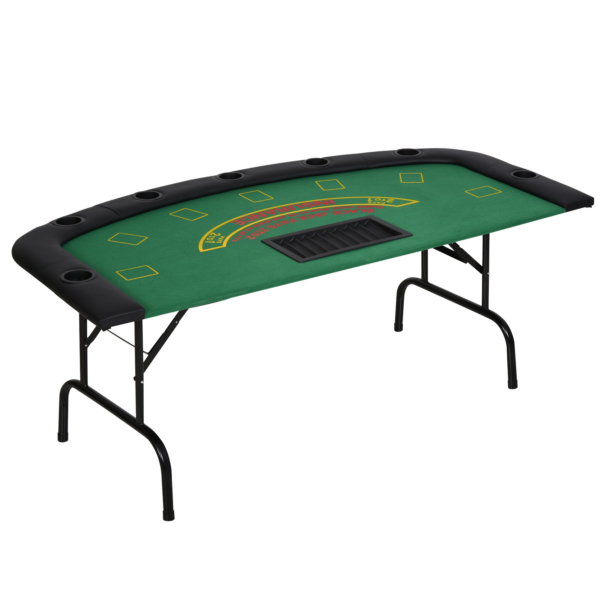 Soozier Poker Table Foldable, 72" Blackjack Table For 7 Players With Chip & Cup Holder, Green Felt Green Mdf Steel