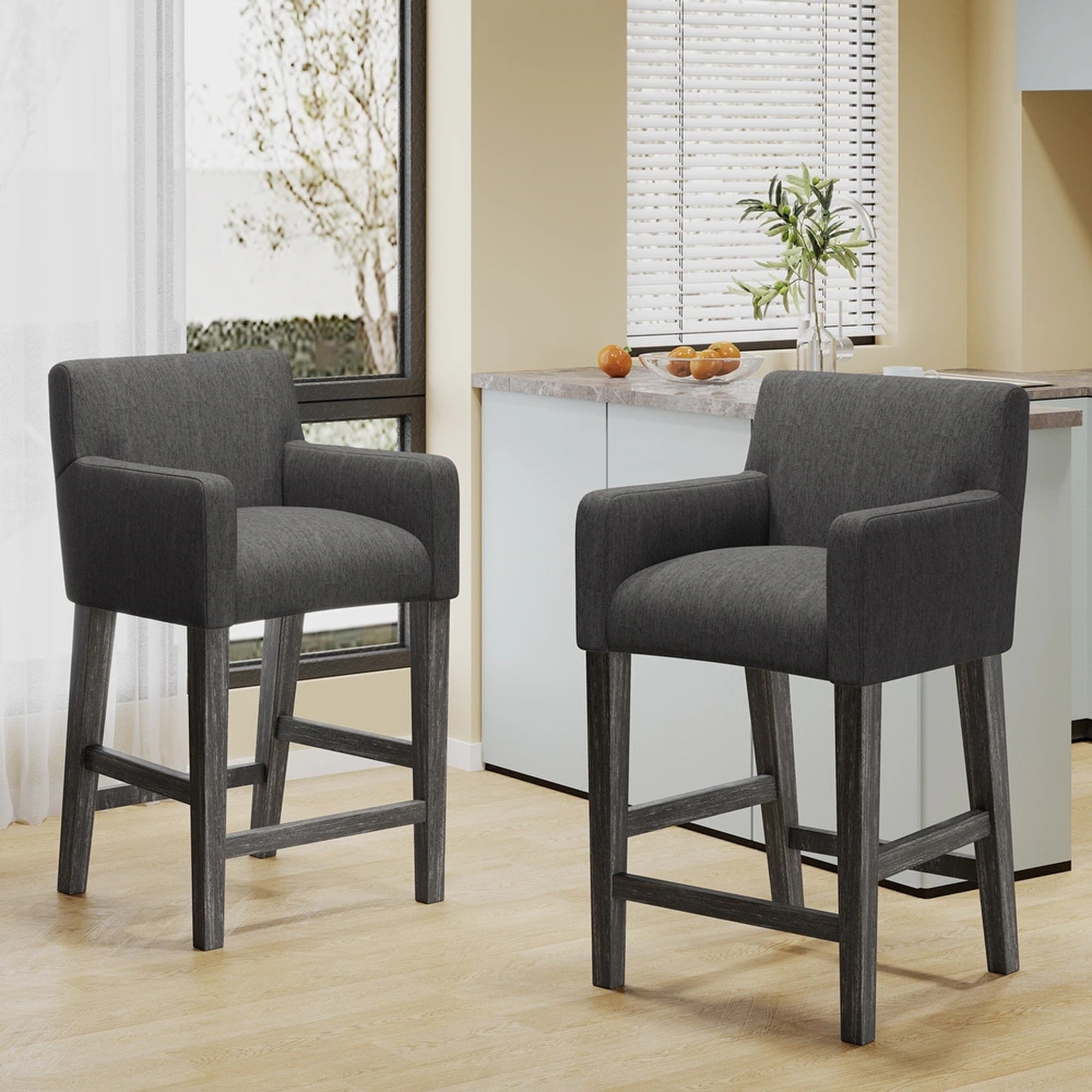 Set Of 2 Upholstered 26 Inch Counter Stool Charcoal Gray Charcoal Set Of 2 Fabric