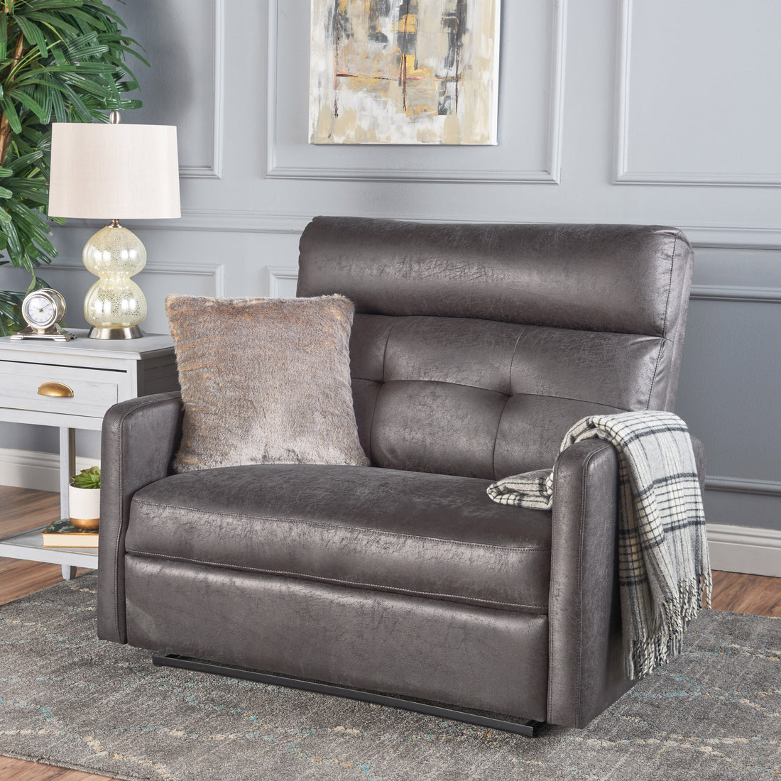 Recliner Chair Double Seats Slate Microfiber