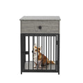 Dog Crate Furniture, Dog House, Decorative Dog Kennel With Drawer, Indoor Pet Crate End Table For Small Dog, Iron Tube Dog Cage, Chew Proof Gray Mdf