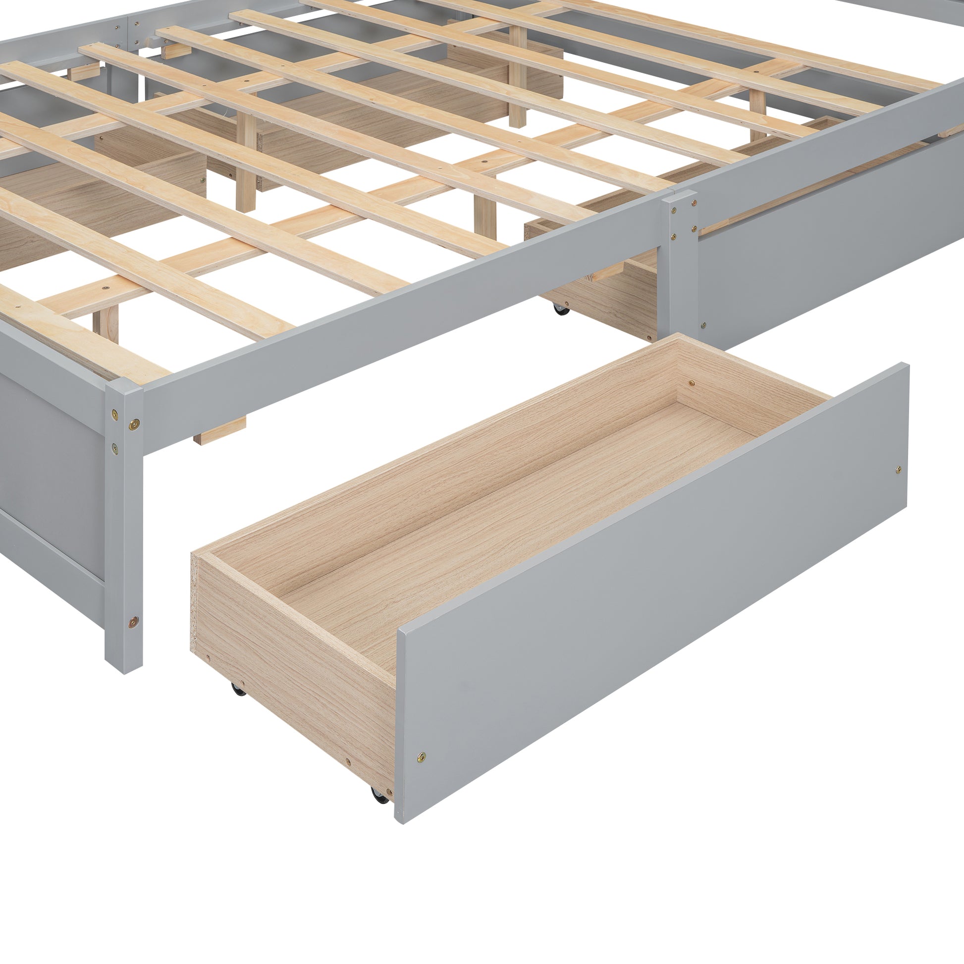 Queen Size Platform Bed With Storage Headboard And 4 Drawers, Gray Box Spring Not Required Queen Gray Wood Bedroom Bed Frame Solid Wood Mdf