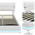 Upholstered Platform Queen Size Hydraulic Storage Bed, Lift Up Storage Bed With Rgb Led Light, Pu Leather Headboard And Footboard, No Box Spring Needed, White Queen White Wood Metal