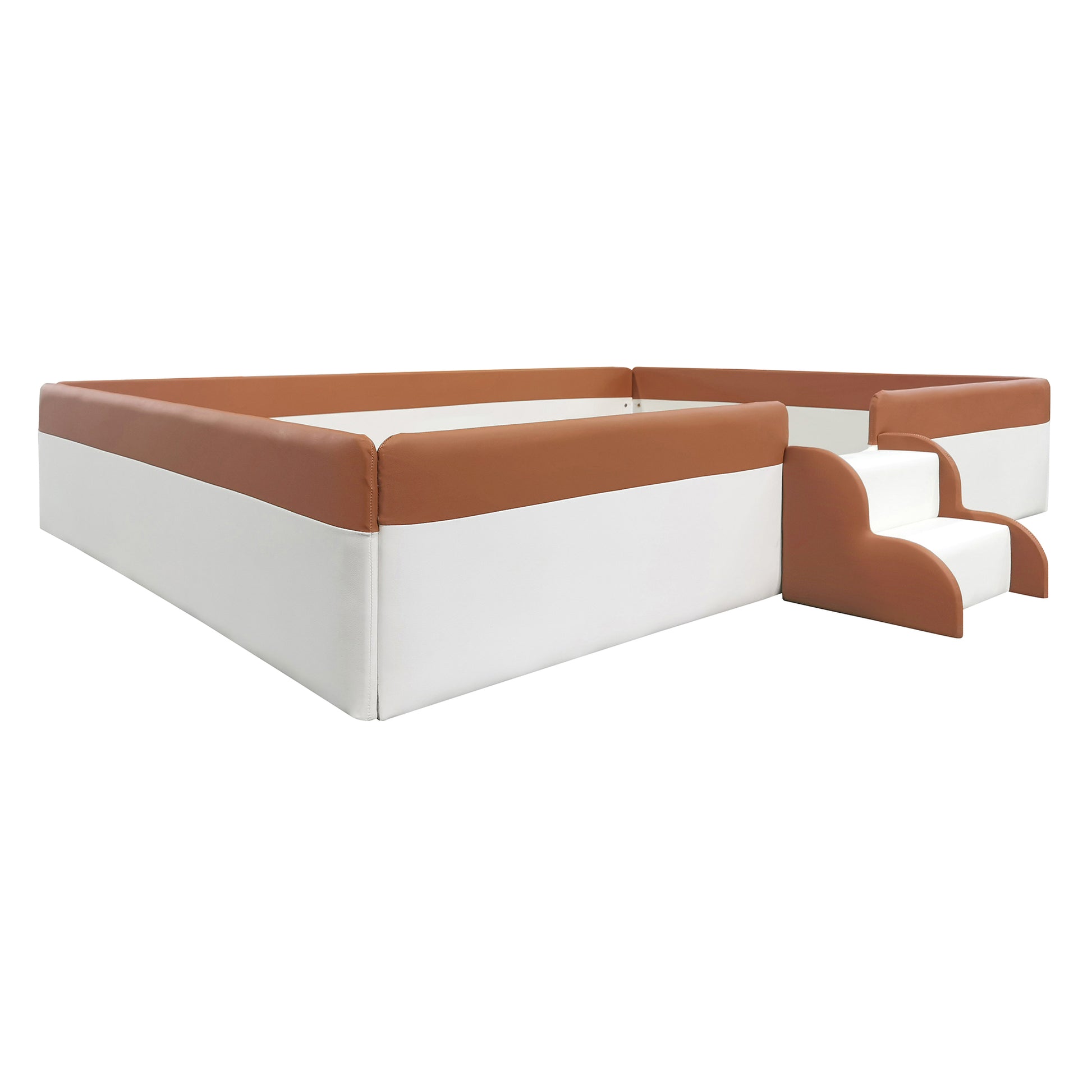 Full Size Upholstered Daybed Frame With Fence And Stairs, Brown White Full Brown White Mdf Lvl