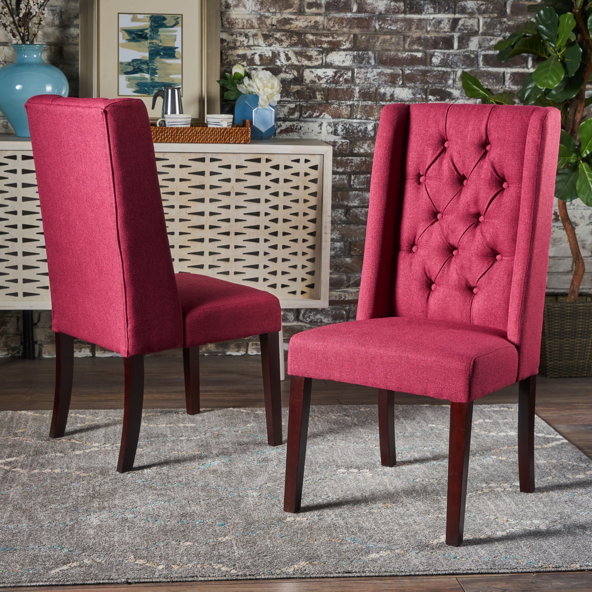 Dining Chair Red Wood Fabric