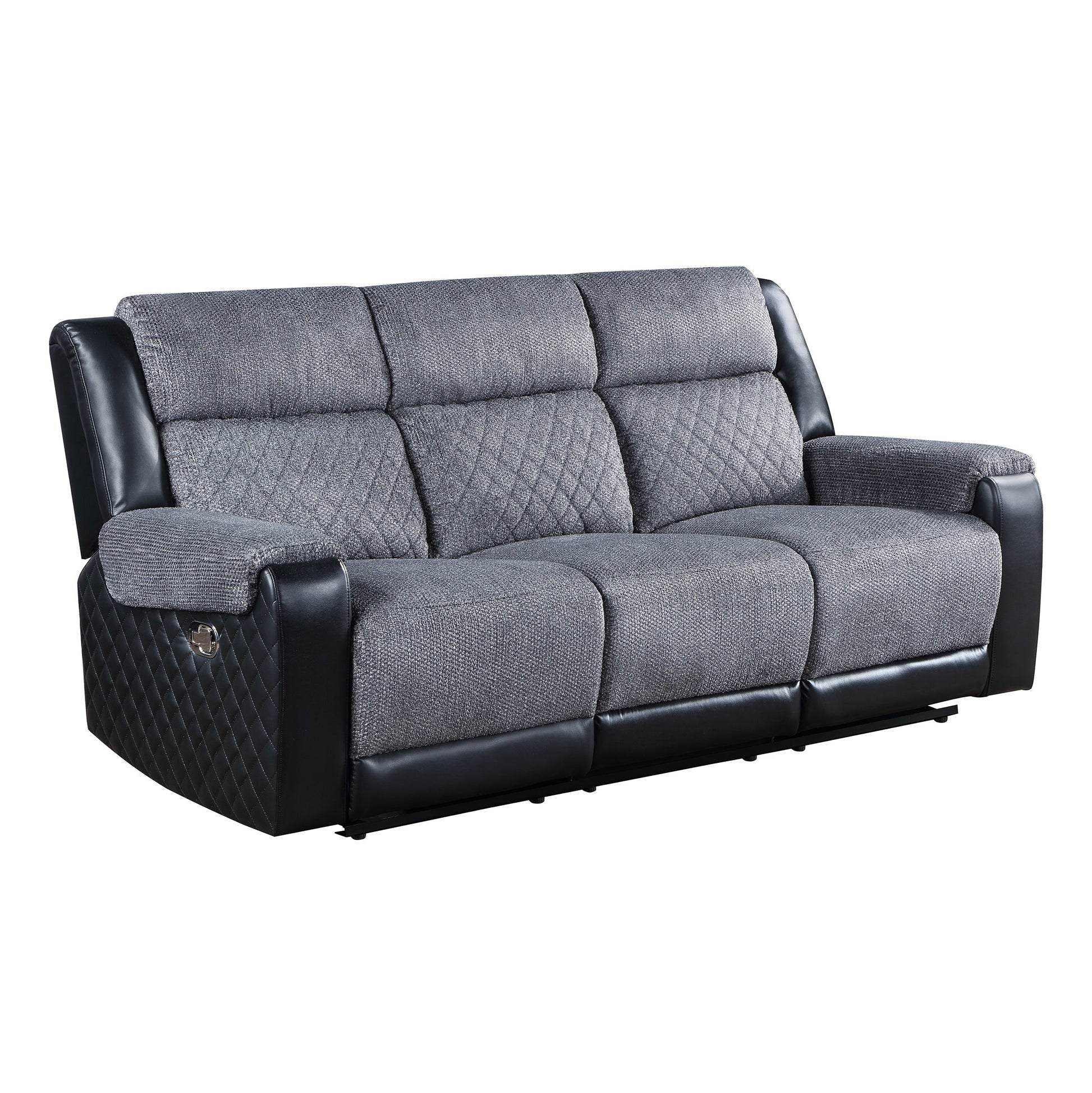 Alicia Grey Black Reclining Sofa Gray Fabric 3 Seat
