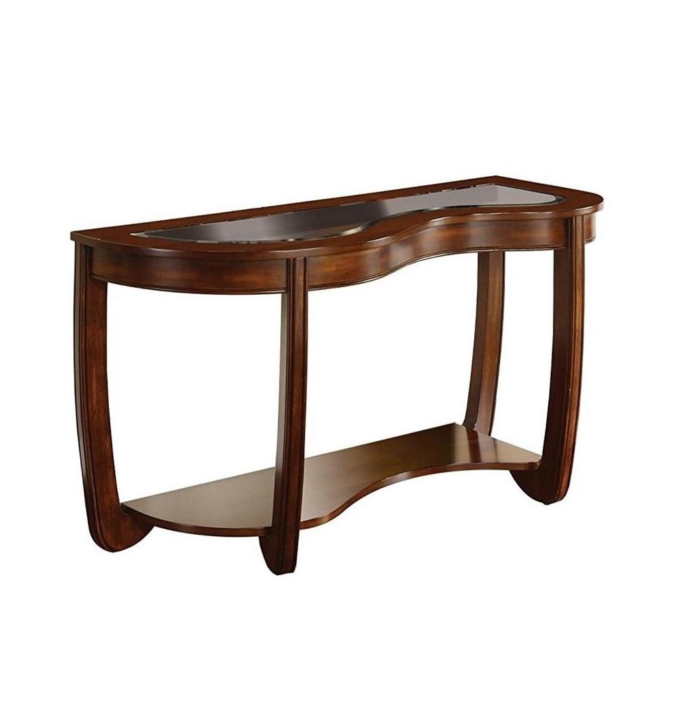 Dark Cherry 1Pc Sofa Table Open Bottom Shelf Glass Insert Top Cocktail Table Living Room Furniture Brown,Cherry Brown Primary Living Space Classic,Contemporary,Luxury,Traditional Rubberwood Open