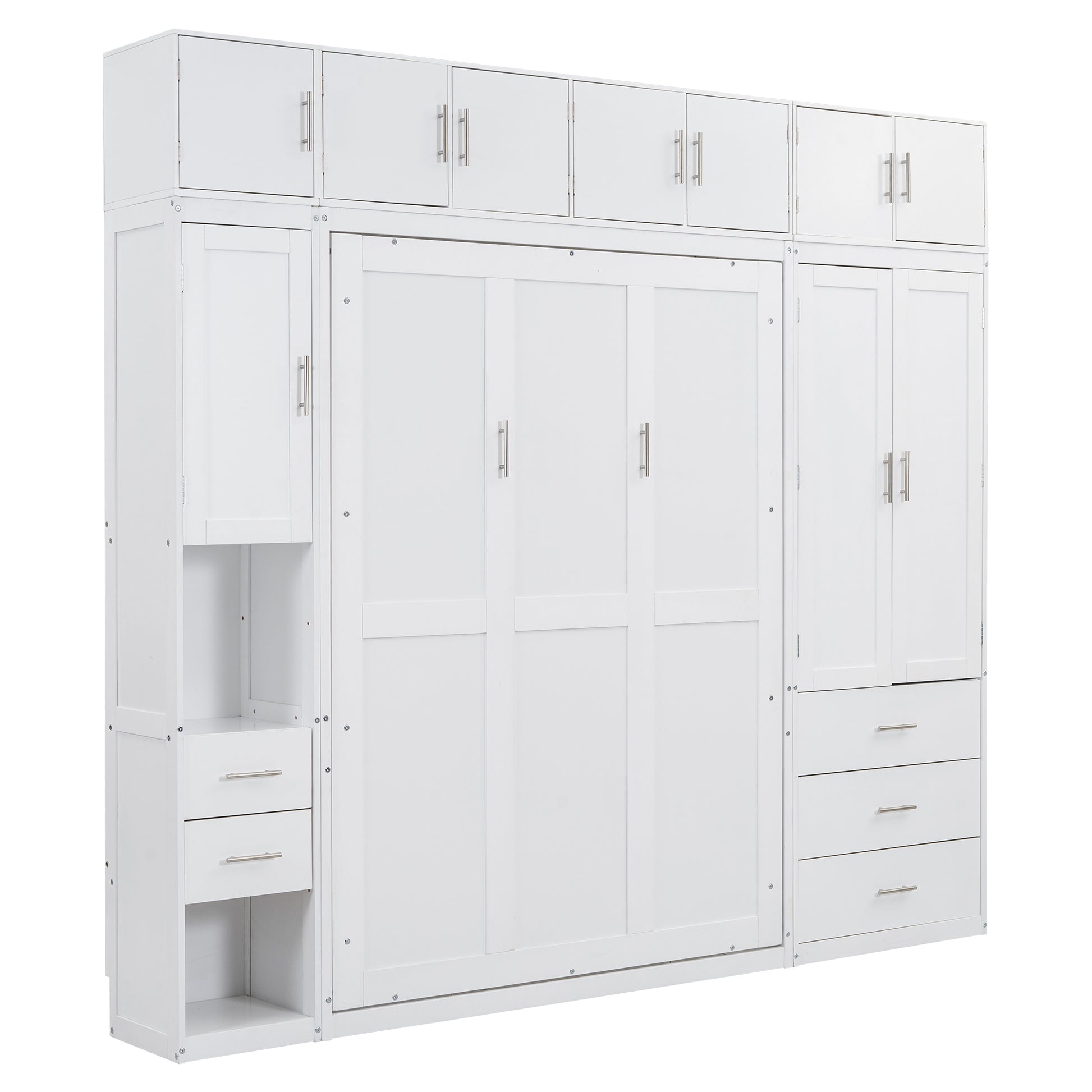 Full Size Murphy Bed With Lockers And Wardrobes, With Installation Video, White Box Spring Not Required Full White Murphy Solid Wood Mdf