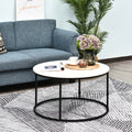 Homcom Round Coffee Table, 32 In Modern Center Table With Black Metal Frame, Coffee Tables For Living Room, White White Metal