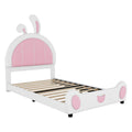 Twin Size Upholstered Platform Bed With Rabbit Shaped Headboard, White Box Spring Not Required Twin White Pink Wood Bedroom Bed Frame Faux Leather Upholstered