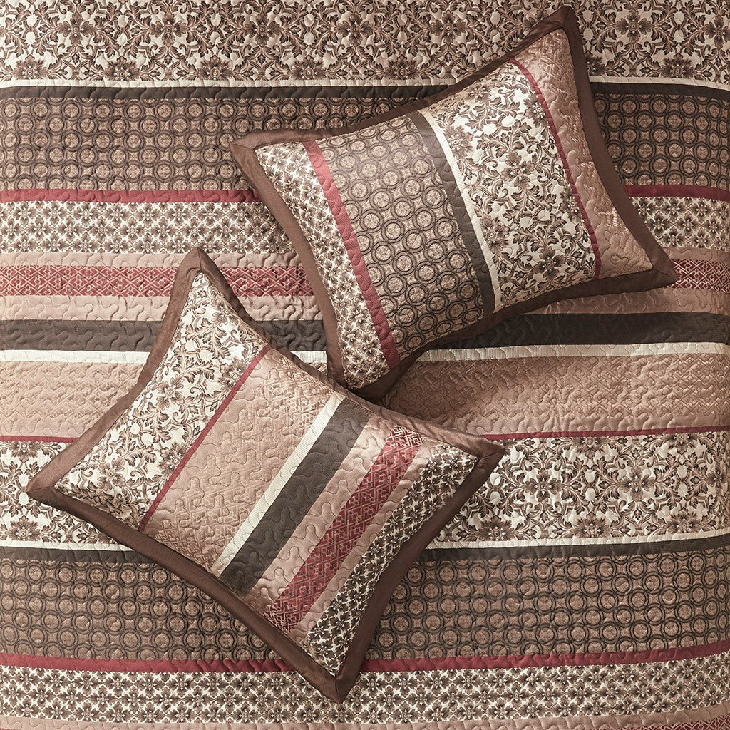 5 Piece Reversible Jacquard Bedspread Set Red Queen Queen Red Cotton