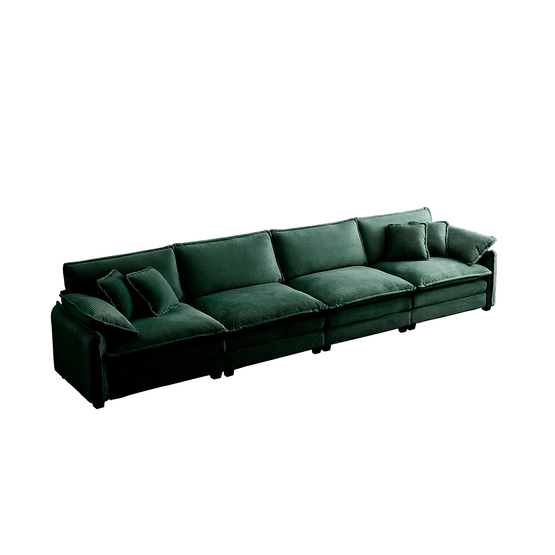 Corduroy Sofamodern Upholstered 4 Seater Corduroy Fabric Sofaoffice Living Room Apartment Comfortable Sofa, Easy To Assemble With 2 Arm Pillows And 4 Throw Pillows Green Corduroy 4 Seat