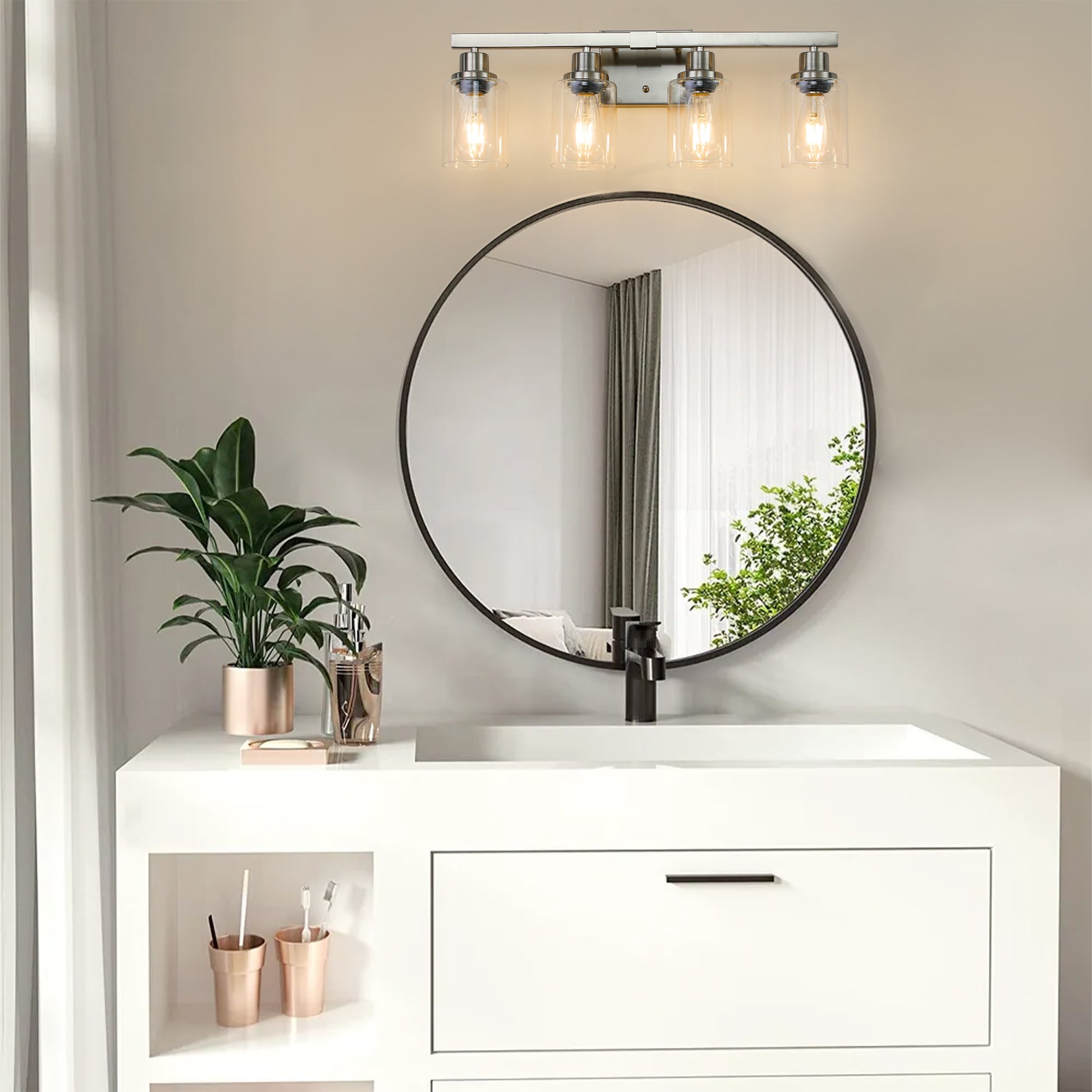 Modern 4 Light Bathroom Vanity Light Fixture Brushed Nickel Finish With Clear Glass Shades, Perfect For Bathroom, Vanity, And Dressing Area Lighting No Bulbs Brushed Nickel Glass,Iron