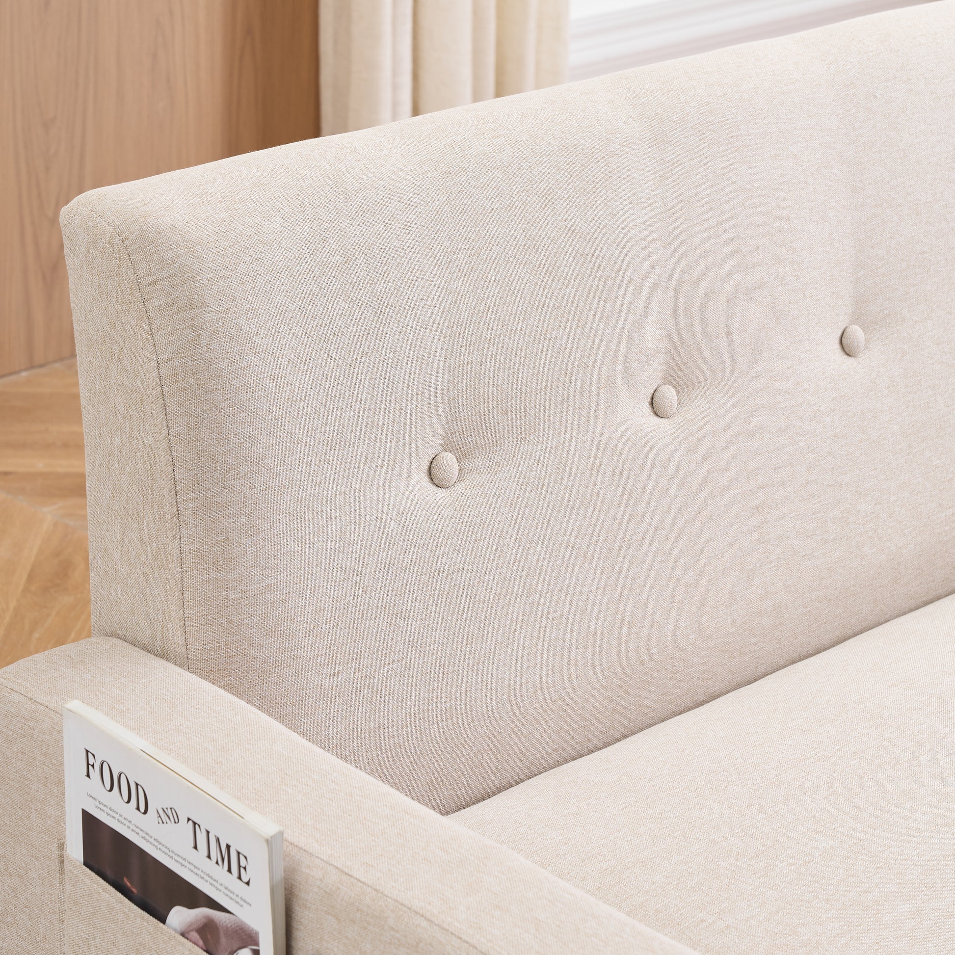 Multi Functional Storage Comfortable Double Sofa,Suitable For Living Room, Apartment, Home Office Beige Suede Wood Primary Living Space Eucalyptus Square Arms Foam Fabric 2 Seat