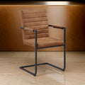 22 Inch Armchair, Set Of 2, Brown Vegan Leather, Black Cantilever Base Black Brown Mdf Metal