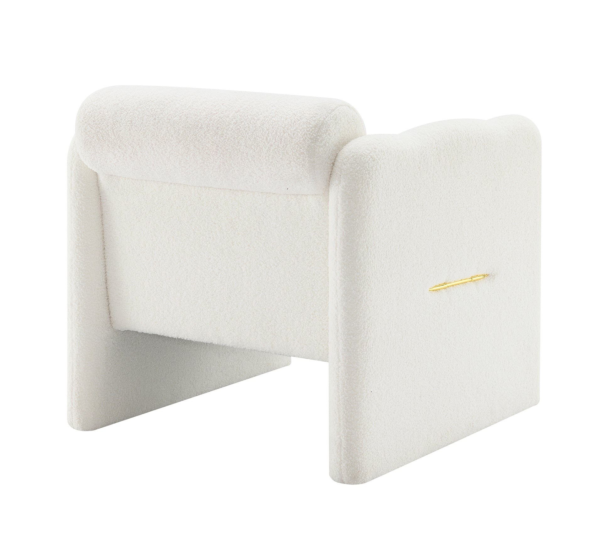 Arm Chair With Waved Arms, Metal Decoration On Both Side Arms, Accent Chair For Primary Living Space, Living Room, Bedroom,Teddy Fabric, White White Primary Living Space Modern Foam Plywood