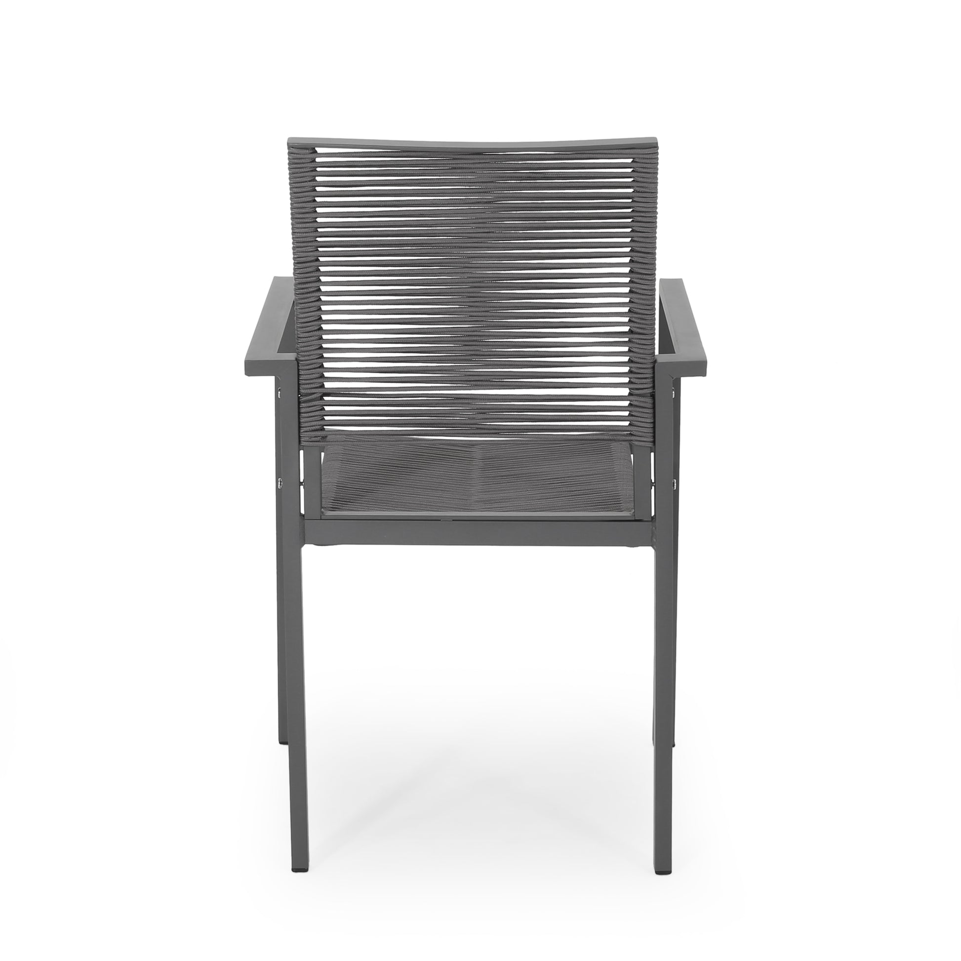 Outdoor Modern Aluminum Dining Chair With Rope Seat Set Of 2 , Gray And Dark Gray Dark Grey Aluminium