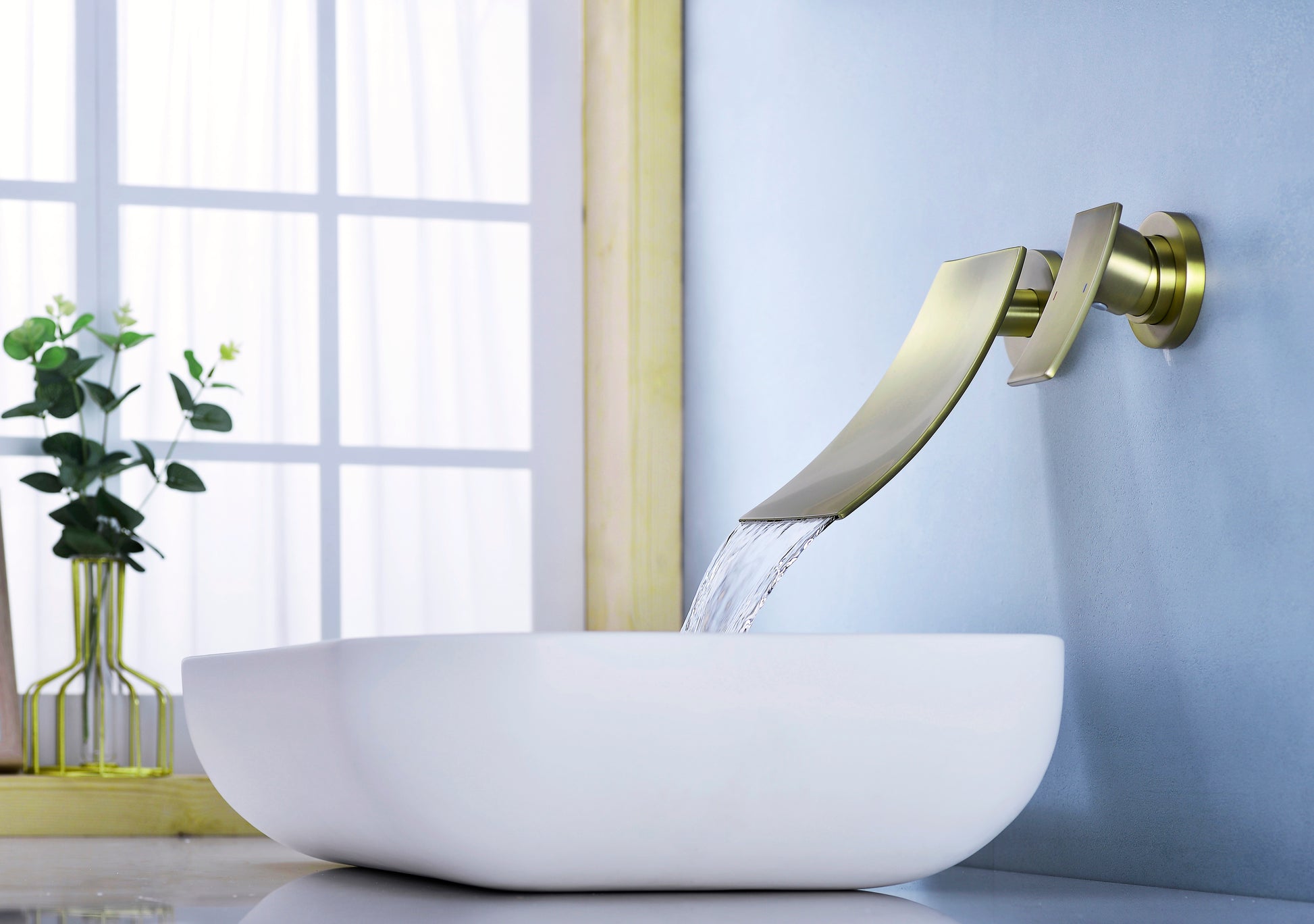 Wall Mount Widespread Bathroom Faucet Gold Bathroom Brass