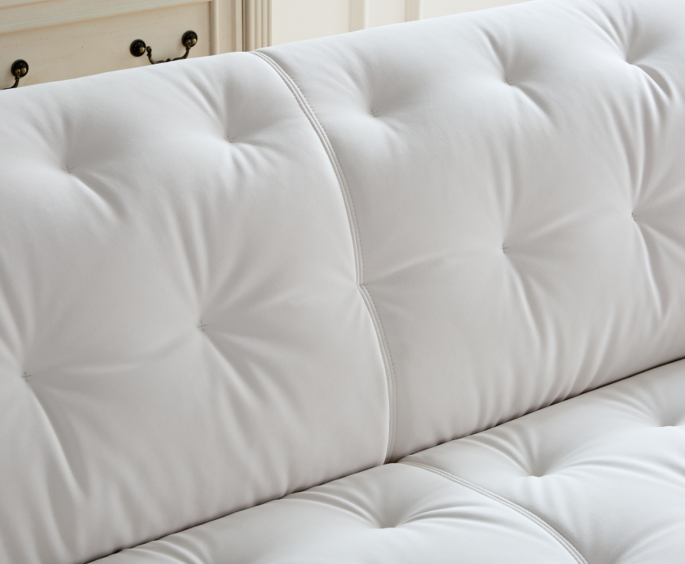 Wks10W White Sofa Withdurable Fabric, Solid Wood Frame, High Density Sponge Filler White Fabric 2 Seat