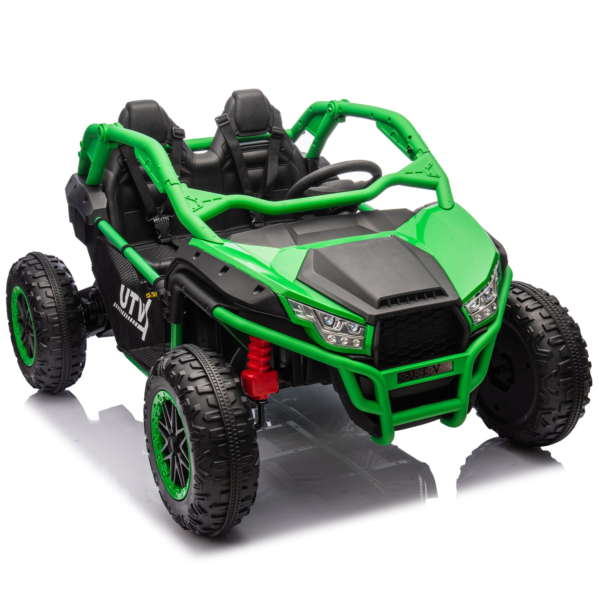 24V Two Seater Kids Ride On Utv W Parents Control,20In Seat Width,400W Super High Power,Four Wheel Suspension,Bluetooth,Mp3,Usb,Led Light,Horn,Rear Storage Space,Speeds 3.73 4.97Mph For Kids Aged 3 . Green 100 149 Lbs Polypropylene