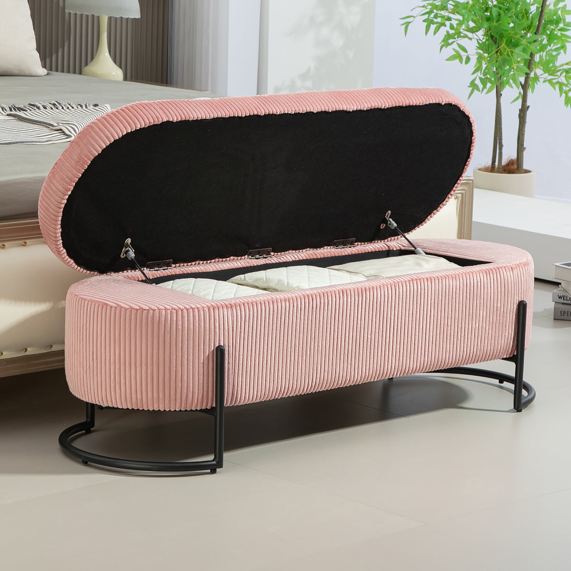 Coolmore Storage Ottoman,Bedroom End Bench,Upholstered Fabric Storage Ottoman With Safety Hinge, Entryway Padded Footstool, Ottoman Bench For Living Room & Bedroom Pink Pink Foam Velvet