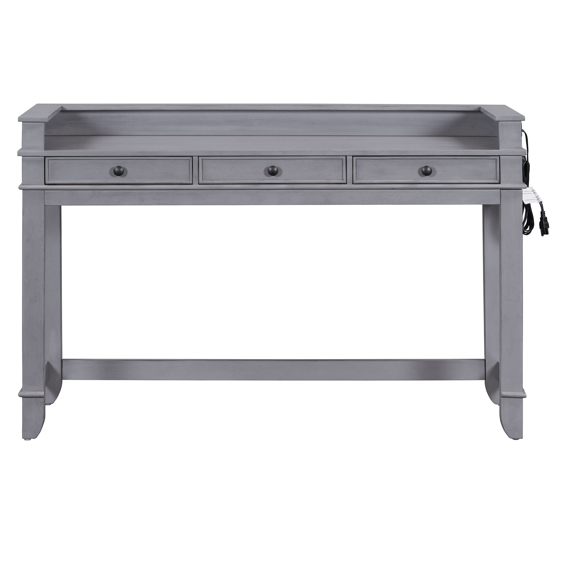 4 Piece Dining Table Set For 3, Retro Kitchen Table And Chairs Set With 3 Storage Drawers, Ideal For Small Spaces Gray Gray Mdf,Rubber Wood