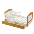 Twin Size House Shape Bed With Two Drawers Wooden Bed For Girls Boys Teens, No Box Spring Needed, Walnut And White Box Spring Not Required Twin White Walnut Wood Bedroom Cute Pine Bed Frame Wood