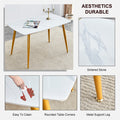 Table And Chair Set.A Morden Table With White Imitation Marble Patterned Stone Burning Tabletop With Golden Metal Legs.Paried With 4 Chairs With Pu Leather Backrest And Black Metal Legs. Black,White Gold Seats 4 Metal,Sintered Stone